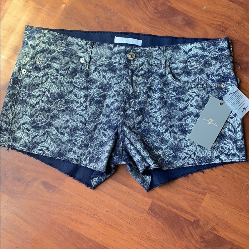 7 for all mankind silver floral print jean shorts